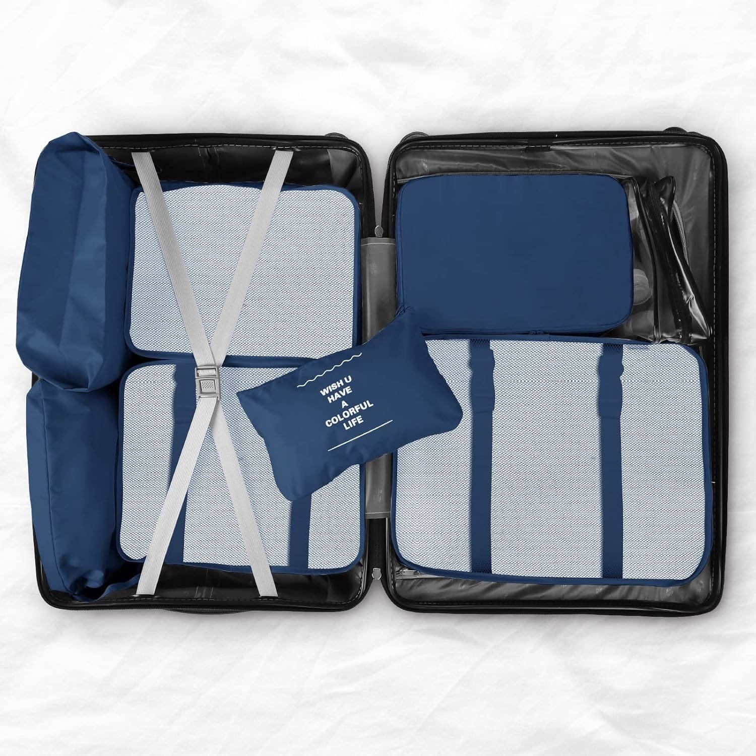 Sarsumir Organizador Maleta, 8 Piezas Organizador de Equipaje Packing Cubes Bolsas Organizadoras Viaje con Zapatos Impermeables Almacenamiento Artículos Tocador Bolsas Ropa, Azul Marino - Imagen 6