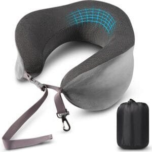 Blendura Almohada de Viaje, Almohada Cervical de Espuma Viscoelástica, Almohada de avión con Bolsa de Transporte Incluida, Adecuada para cojín de Cuello para avión, Coche, Oficina, Gris