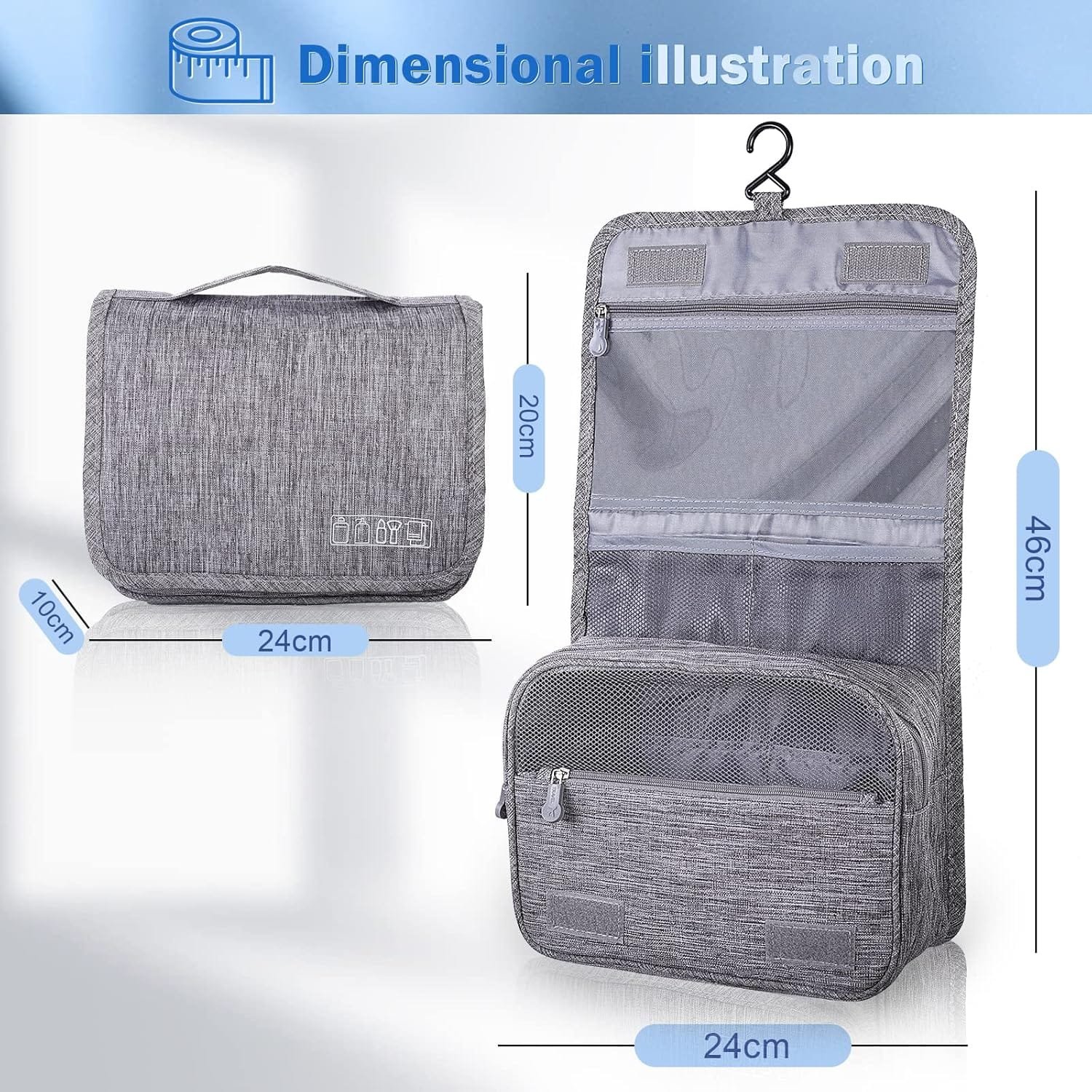 AiQInu Neceser Viaje,Impermeable de Gran Capacidad Neceser Maquillaje,Bolsa de Aseo con Gancho Colgante para Hombre y Mujer Accesorios de Viaje - Imagen 3