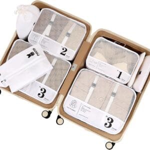 Lammcou Organizador Maleta, 8 en 1 Bolsas de equipaje De Viaje,Packing Cubes con bolsa para cosméticos, bolsa para zapatos, sistema de organización de artículos de viaje para vacaciones y viajes White