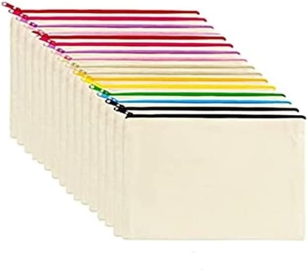 DIY Bolsa de Lona con Cremallera,artículos de sublimación para Bolsa de cosméticos, Estuche de lápices, artículos de tocador de Viaje, multifunción, 16 Piezas, 21 x 12 cm(Cremallera de Color)