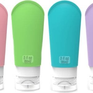 IraXpro Botellas de Viaje Silicona 4 Pack,90ml,BPA Free,Aprobado por la TSA Botes Viaje Rellenado Juego a Prueba de Fugas,Accesorios de Viaje para Champús,Acondicionador,Loción y Artículos de Tocador