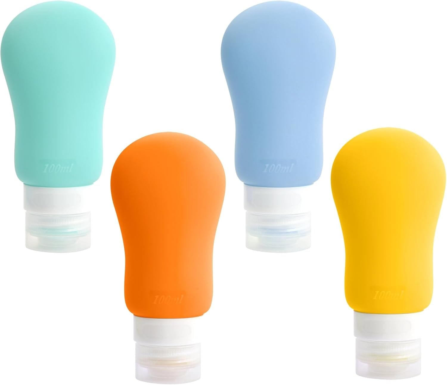 Qtuie Botellas de Viaje Silicona 4 Pack Botes Viaje Rellenables 100ml Botella Dispensadora Frascos de Viaje de Portátil Envases de Viaje Set para Avión Champu Liquidos Lociones y Artículos de Tocador - Imagen 3