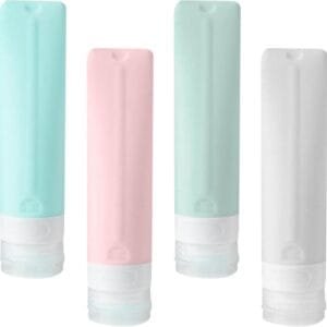 Larfraecy 4Pcs Botella de Viaje Silicona, 80ml Envases de viaje rellenables prueba de fugas Botes Rellenables Viaje para champús, lociones y artículos de tocador Esenciales de viaje