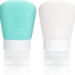WLLHYF 2 botellas de viaje de silicona, botellas de viaje a prueba de fugas de 1.3 onzas botellas de viaje recargables para artículos de tocador contenedores de líquidos portátiles de tamaño de viaje