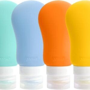 Qtuie Botellas de Viaje Silicona 4 Pack Botes Viaje Rellenables 100ml Botella Dispensadora Frascos de Viaje de Portátil Envases de Viaje Set para Avión Champu Liquidos Lociones y Artículos de Tocador