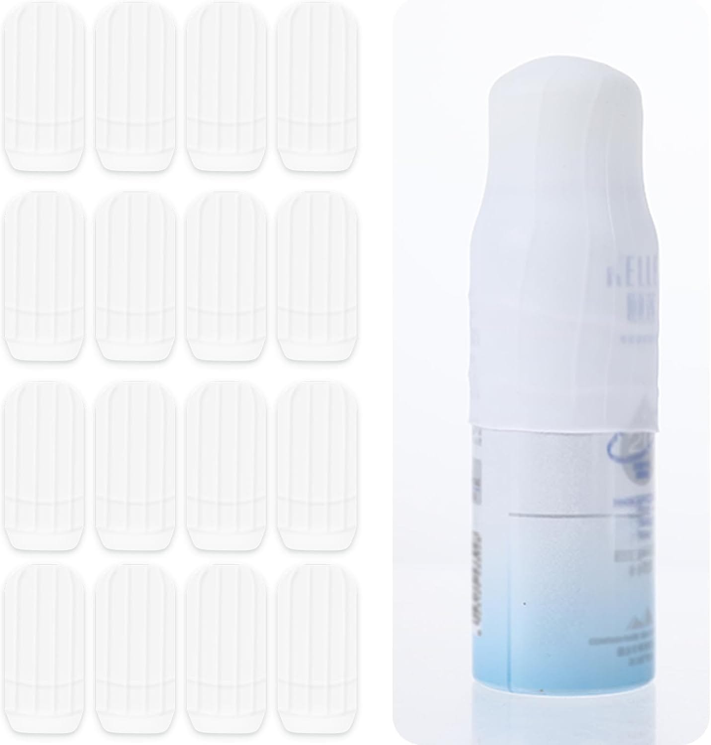 Dimeho 16 fundas elásticas para evitar fugas, artículos esenciales de viaje, fundas de silicona reutilizables a prueba de fugas para contenedores de viaje, equipaje, artículos de tocador de tamaño de