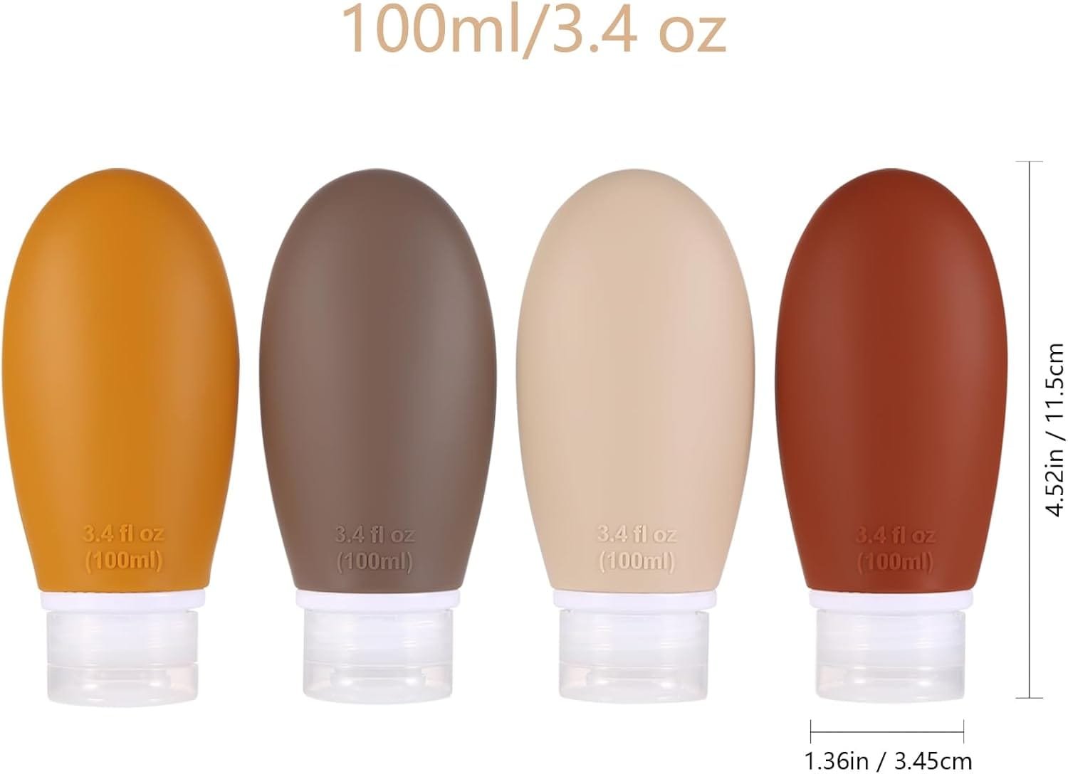 Botellas de Viaje,4 paquete 100ml silicona Botella de viaje a prueba de fugas exprimiendo portátiles contenedores recipientes para champús,lociones y artículos de tocador - Imagen 7