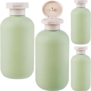 Boutihao Paquete de 4 Botellas de Loción de Viaje Rellenables, Botellas para Apretar con Tapa Abatible, Envase de Viaje para Líquidos, para Champú, Cremas, Loción, Acondicionador (200 ml, Verde)