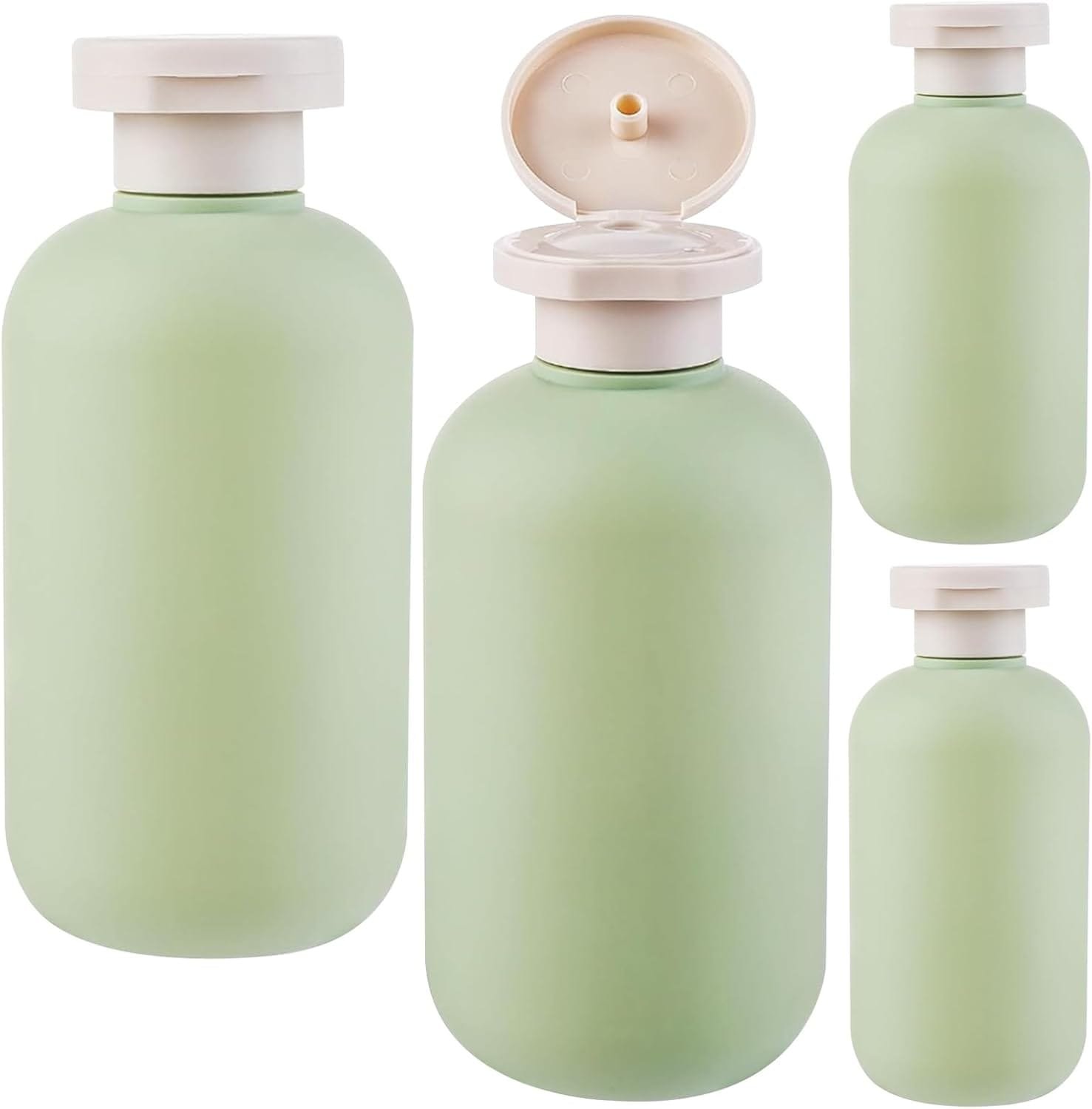 Boutihao Paquete de 4 Botellas de Loción de Viaje Rellenables, Botellas para Apretar con Tapa Abatible, Envase de Viaje para Líquidos, para Champú, Cremas, Loción, Acondicionador (200 ml, Verde)