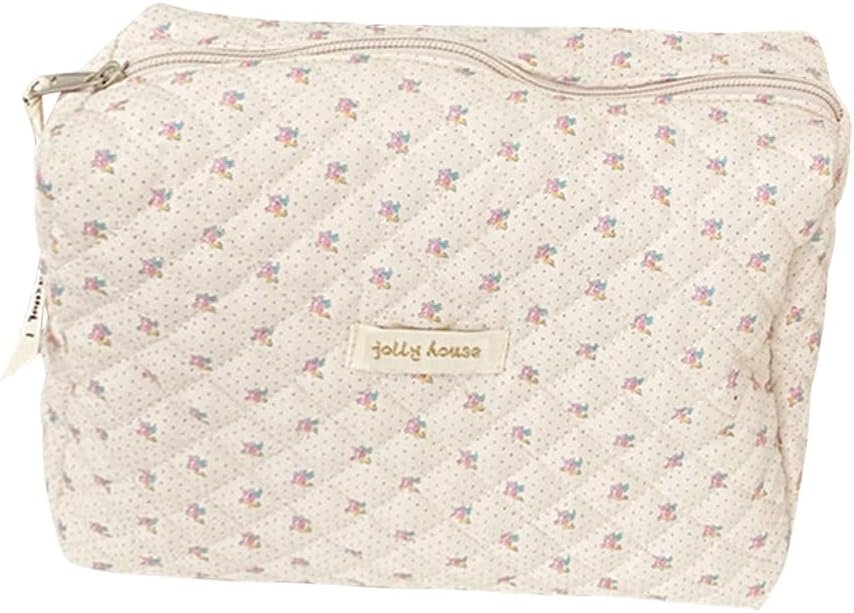 Neceser de viaje para mujer, bolso de aseo acolchado para mujer, con estampado de flores, bolsa de cosméticos de gran capacidad, bolsa de maquillaje para niños, niñas y hombres, A-beige., Simple