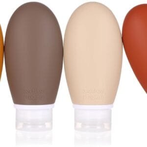 Botellas de Viaje,4 paquete 100ml silicona Botella de viaje a prueba de fugas exprimiendo portátiles contenedores recipientes para champús,lociones y artículos de tocador