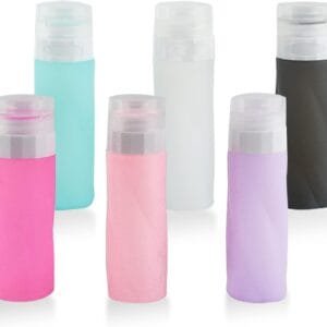 Auptiz Botellas de Viaje,6pcs Botella de Viaje Silicona,Botes Viaje Rellenables a Prueba de Fugas Reutilizable,para champús, lociones y artículos de tocador (90ml)