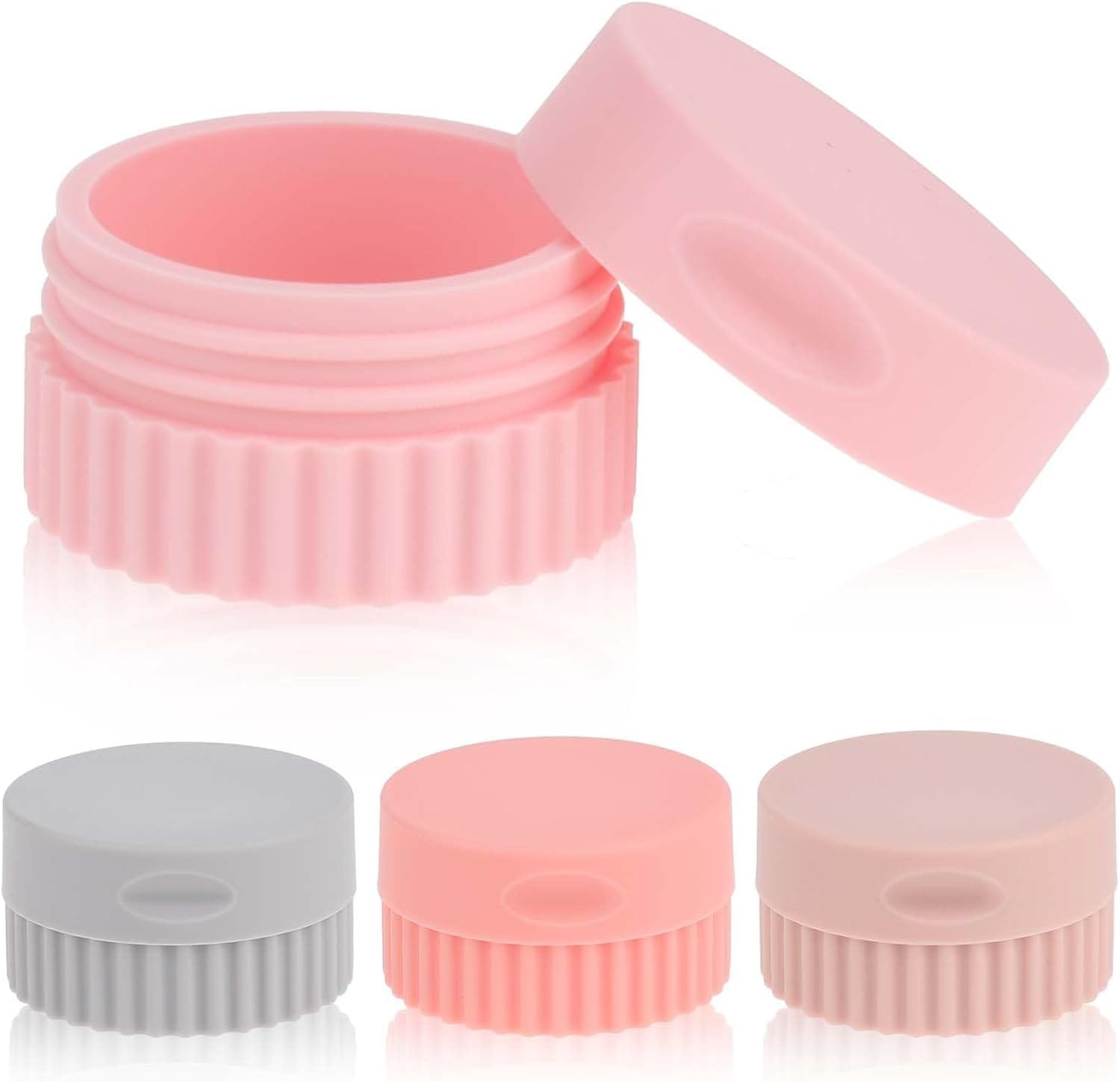 Giantree Recipientes de viaje para artículos de tocador, 4 tarros pequeños de silicona para crema de 19.3 g/20 ml, recipientes de tamaño de viaje a prueba de fugas, esenciales de viaje con tapa para