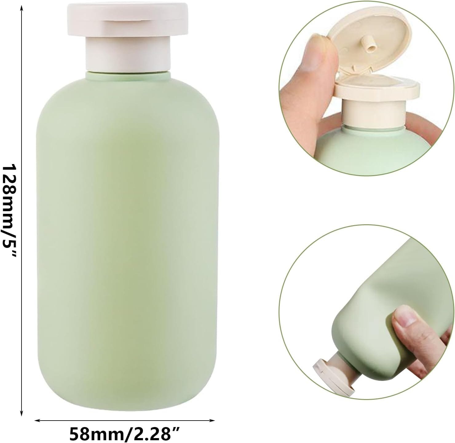 Boutihao Paquete de 4 Botellas de Loción de Viaje Rellenables, Botellas para Apretar con Tapa Abatible, Envase de Viaje para Líquidos, para Champú, Cremas, Loción, Acondicionador (200 ml, Verde) - Imagen 2