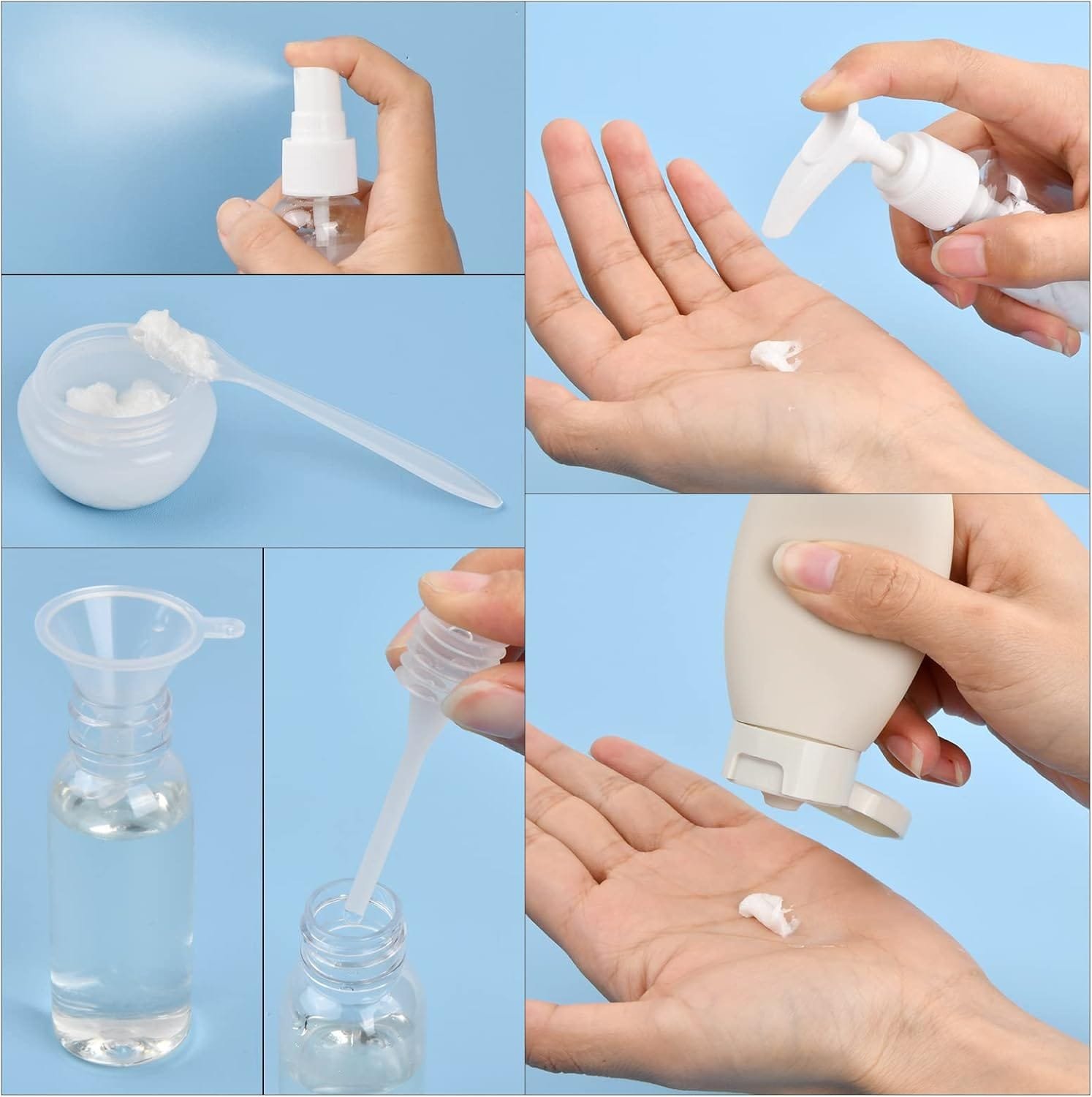 Dokeno 11 piezas Botellas de Viaje Silicona,Juego de Botes Viaje Rellenables,Juego de Botellas de Viaje Transparentes,Botellas de Plástico Viaje,para Champús Lociones y Artículos de Tocador - Imagen 4