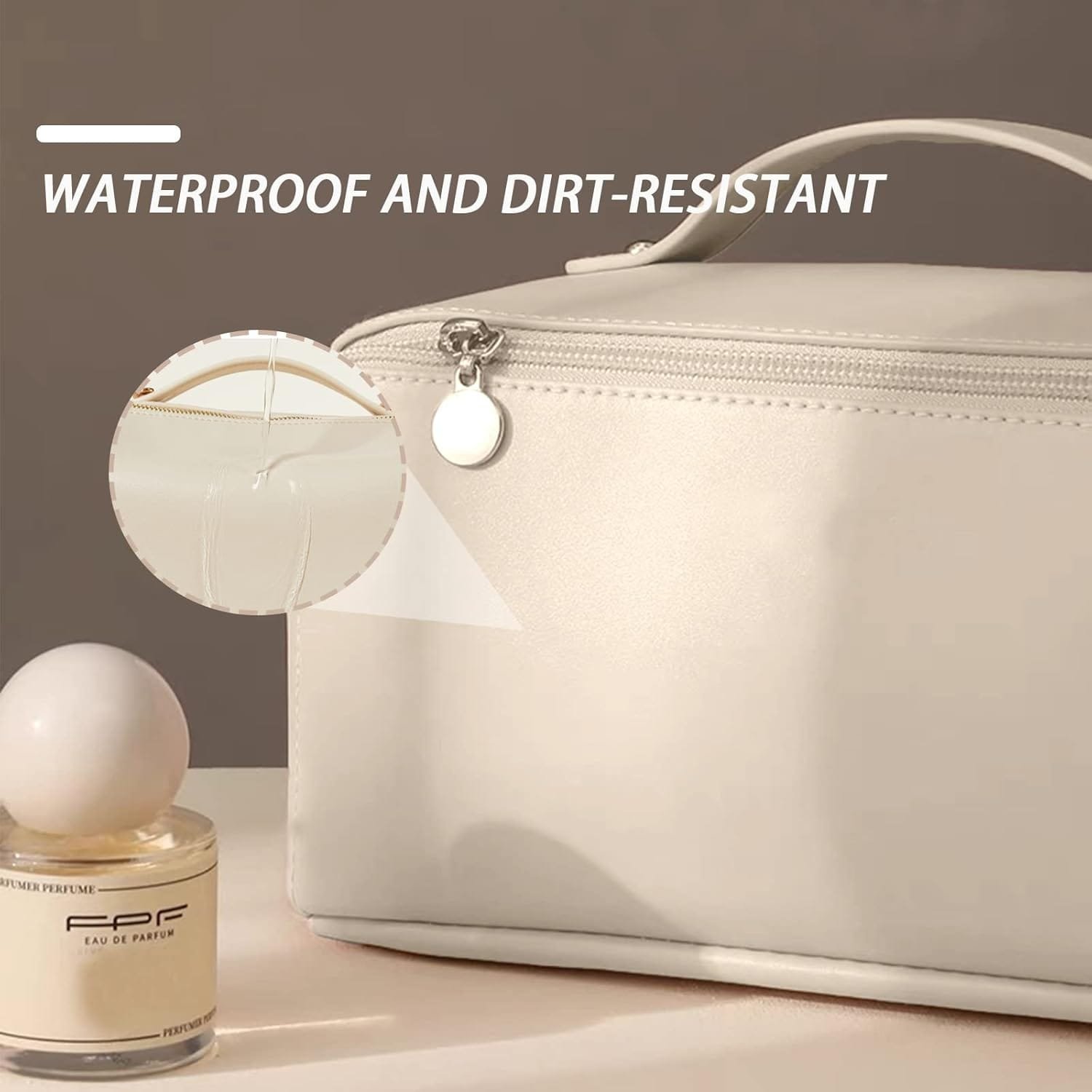 Bolsa Cosméticos Viaje Gran Capacidad, Bolso Portátil del Lavado del Viaje, Bolsa de Maquillaje de Cuero Impermeable con Asa para Cosméticos, Artículos de Aseo de Las Mujeres - Imagen 4