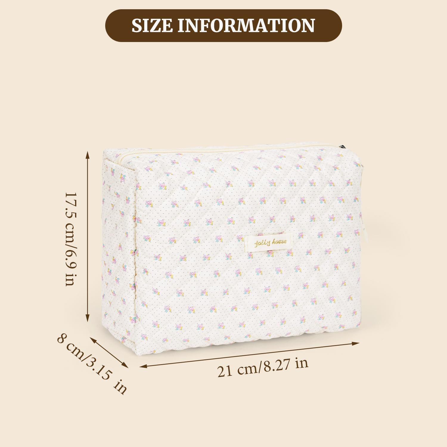 Neceser de viaje para mujer, bolso de aseo acolchado para mujer, con estampado de flores, bolsa de cosméticos de gran capacidad, bolsa de maquillaje para niños, niñas y hombres, A-beige., Simple - Imagen 2