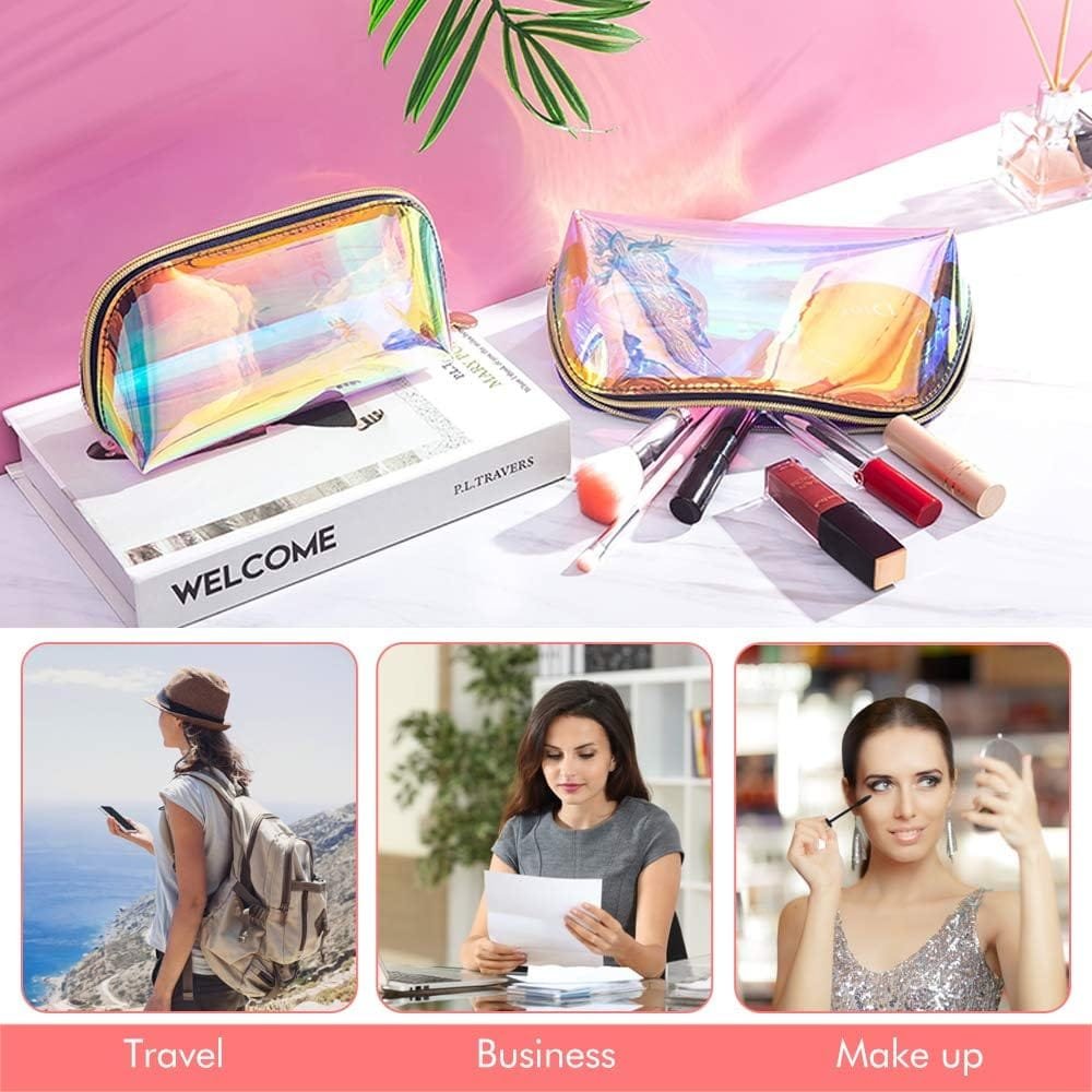KBNIAN 2pcs Bolsa de Maquillaje Holográfica Bolsa de Cosméticos de TPU Impermeable Bolsas de Aseo Multicolor Neceser de Maquillaje de Viaje Portátil con Cremallera para Artículo de Tocador Mujer Niña - Imagen 5