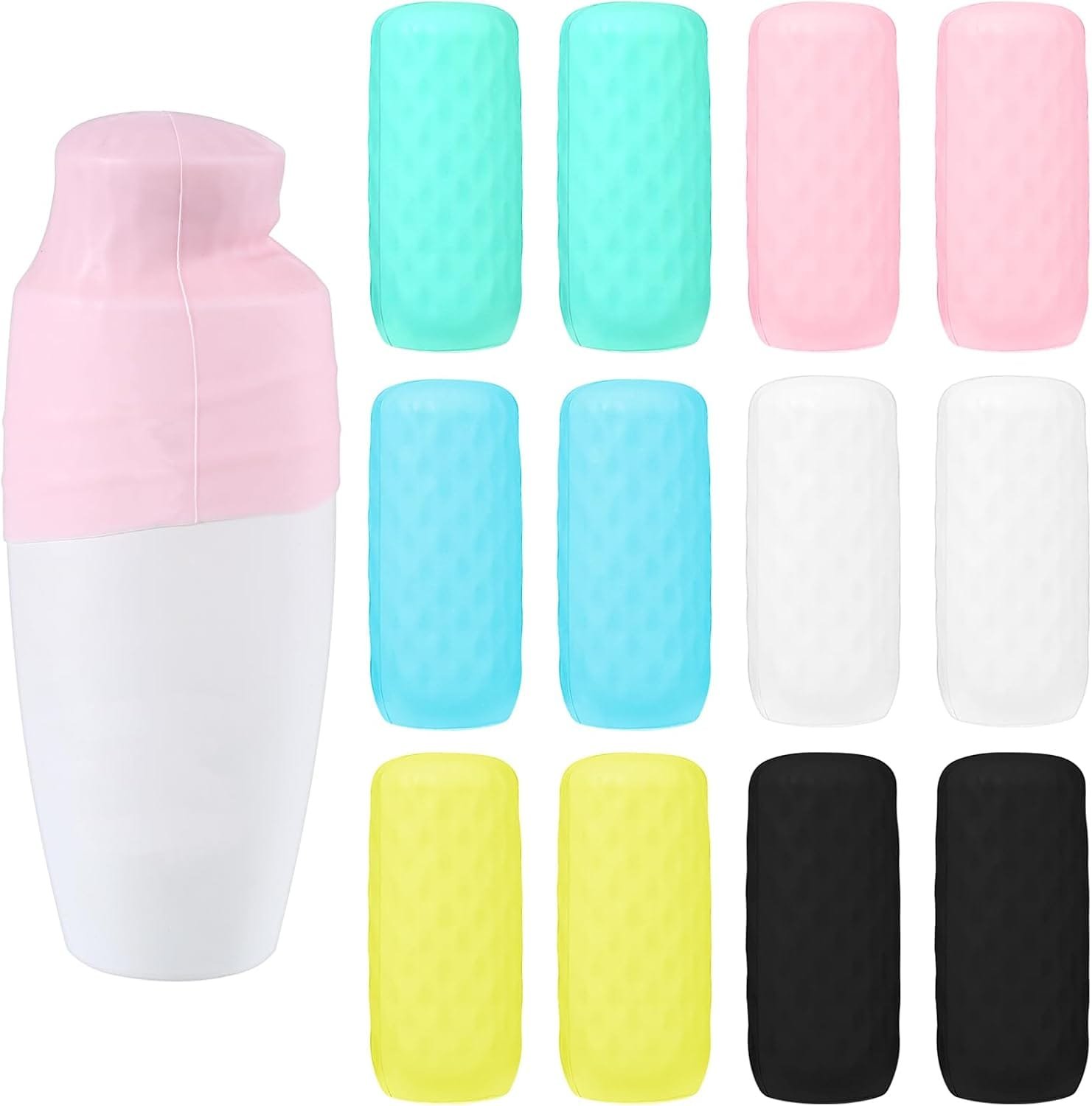 GEEHUA 12 fundas elásticas de silicona para botellas de viaje, a prueba de fugas, cierres de fugas, accesorios esenciales de viaje para artículos de tocador de tamaño de viaje, champú, acondicionador,