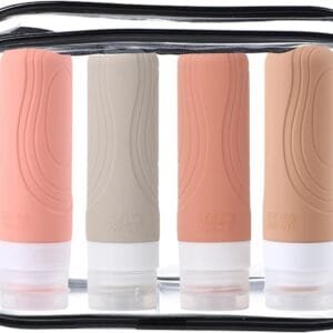Paquete de 4 Botellas de Viaje para Artículos de Tocador Botellas de Viaje de Silicona Juego de Contenedores de Viaje Portátiles de 90 Ml Contenedores de Viaje Exprimibles a Prueba de Fugas (Rosa)