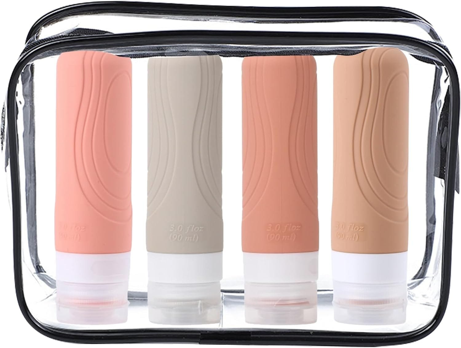 Paquete de 4 Botellas de Viaje para Artículos de Tocador Botellas de Viaje de Silicona Juego de Contenedores de Viaje Portátiles de 90 Ml Contenedores de Viaje Exprimibles a Prueba de Fugas (Rosa)