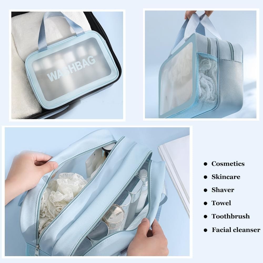 Bieiyhe Neceser Mujer Azul Bolsa de Aseo Viaje Transparente ArtíCulos de Aseo PortáTil Neceser de Almacenamiento Bolsa de CosméTicos Impermeable Bolsa de Aseo Hombre Neceser de Maquillaje - Imagen 4