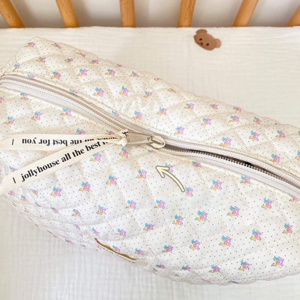 Neceser de viaje para mujer, bolso de aseo acolchado para mujer, con estampado de flores, bolsa de cosméticos de gran capacidad, bolsa de maquillaje para niños, niñas y hombres, A-beige., Simple - Imagen 4