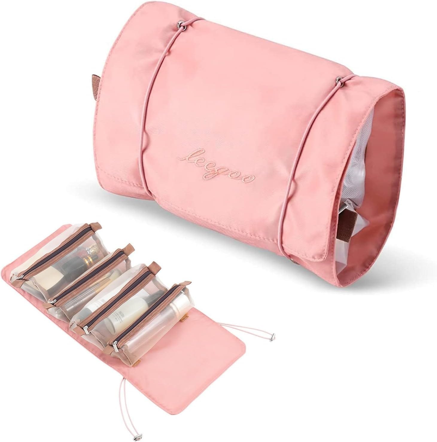 RTRTGS 1pc 4 en 1 Neceser Viaje Colgante,Desmontables Enrollables Bolsa Impermeable con 4 Compartimentos Visibles con Cremallera Poner Cosméticos,Artículos Tocador,Mujer Viaje Cosas Necesarias