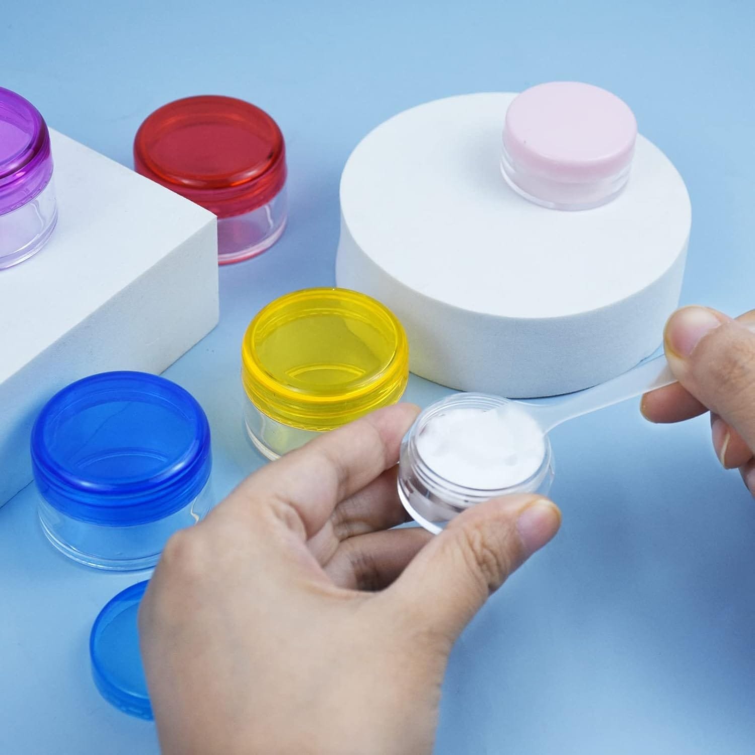 6 botellas de viaje, macetas de muestra, mini macetas de viaje para artículos de tocador, macetas pequeñas de crema de viaje, recipientes cosméticos transparentes, 10 g), multicolor - Imagen 6