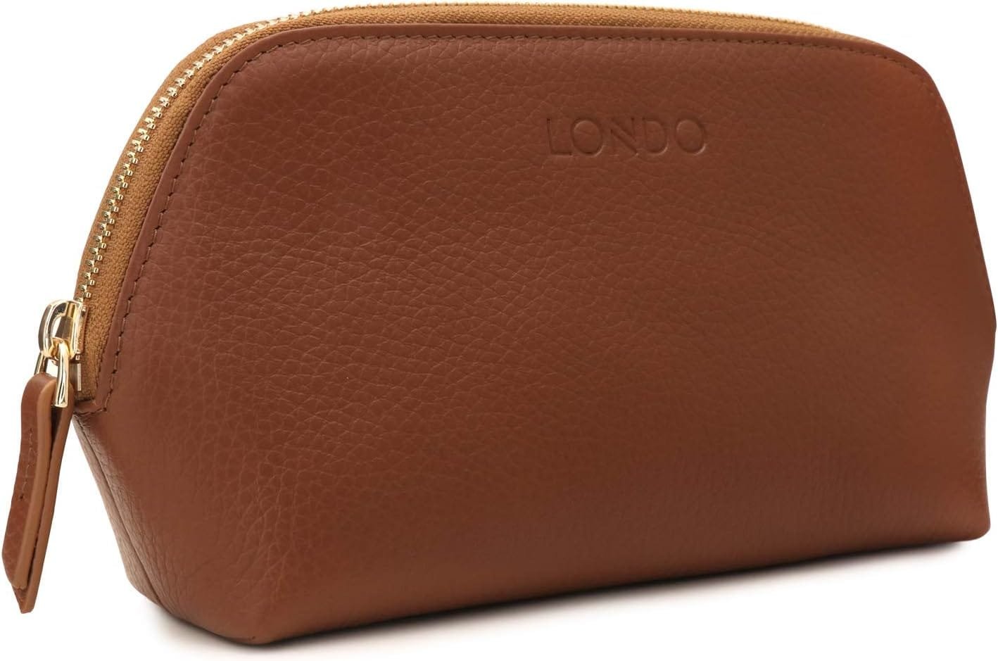 Londo Bolso de Cosméticos en Cuero Genuino para Maquillaje, Bolsa de Viaje Organizador de artículos de tocador Clutch, Unisex