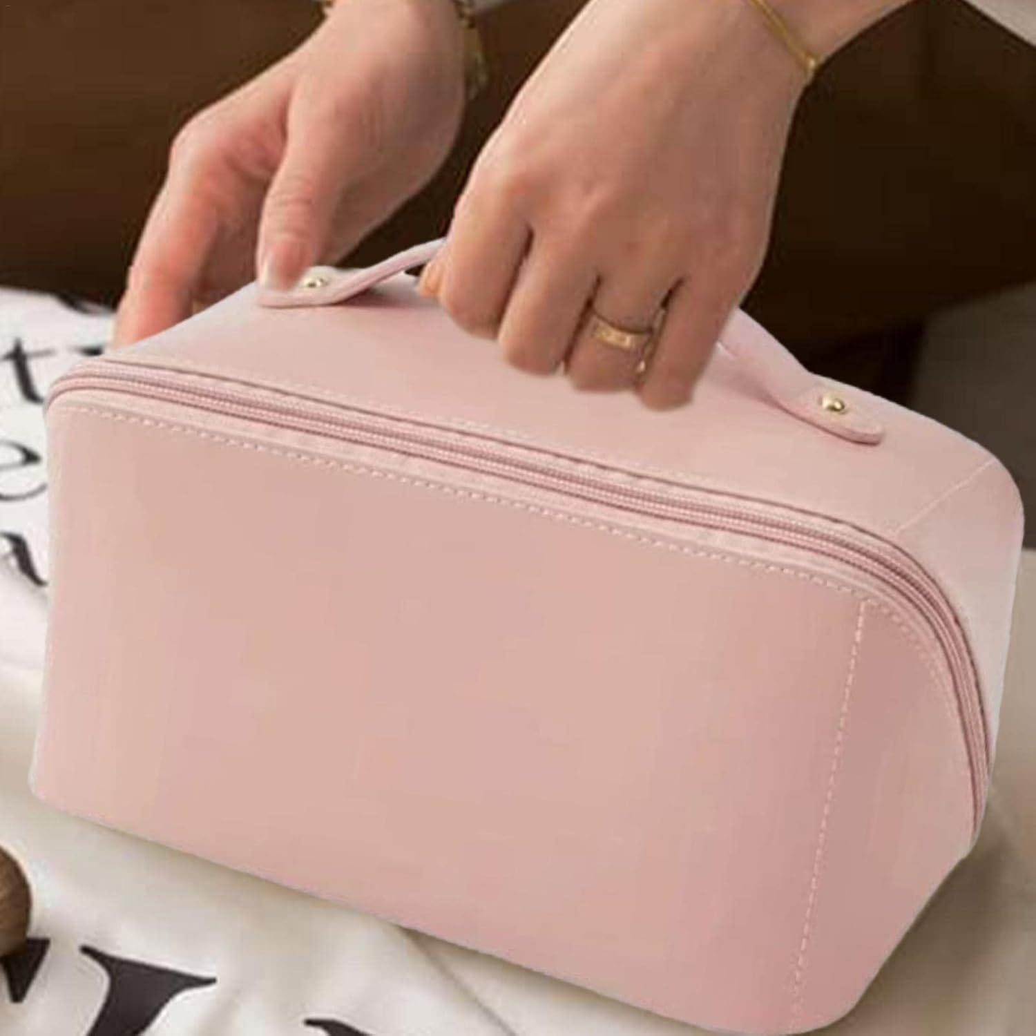 Ocobetom Bolsa cosmética de Viaje de Gran Capacidad, Bolsa portátil de Maquillaje de Viaje, Bolsa de Aseo de Cuero para artículos de tocador cosméticos de Cuidado de la Piel - Imagen 3
