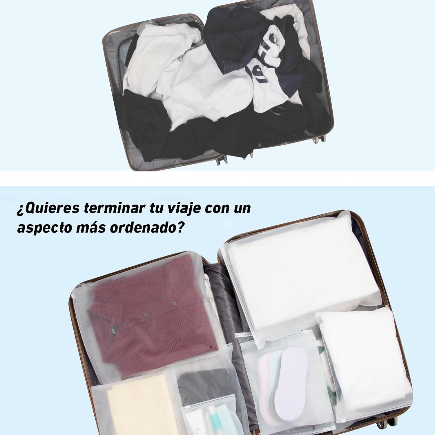 25 Piezas Bolsas de Almacenamiento de Viaje de Ropa de Plástico con Cremallera, Organizador de Viajes Mate Transparente Reutilizable para Ropa, Zapatos y Artículos de Tocador (5 Tamaños) - Imagen 7