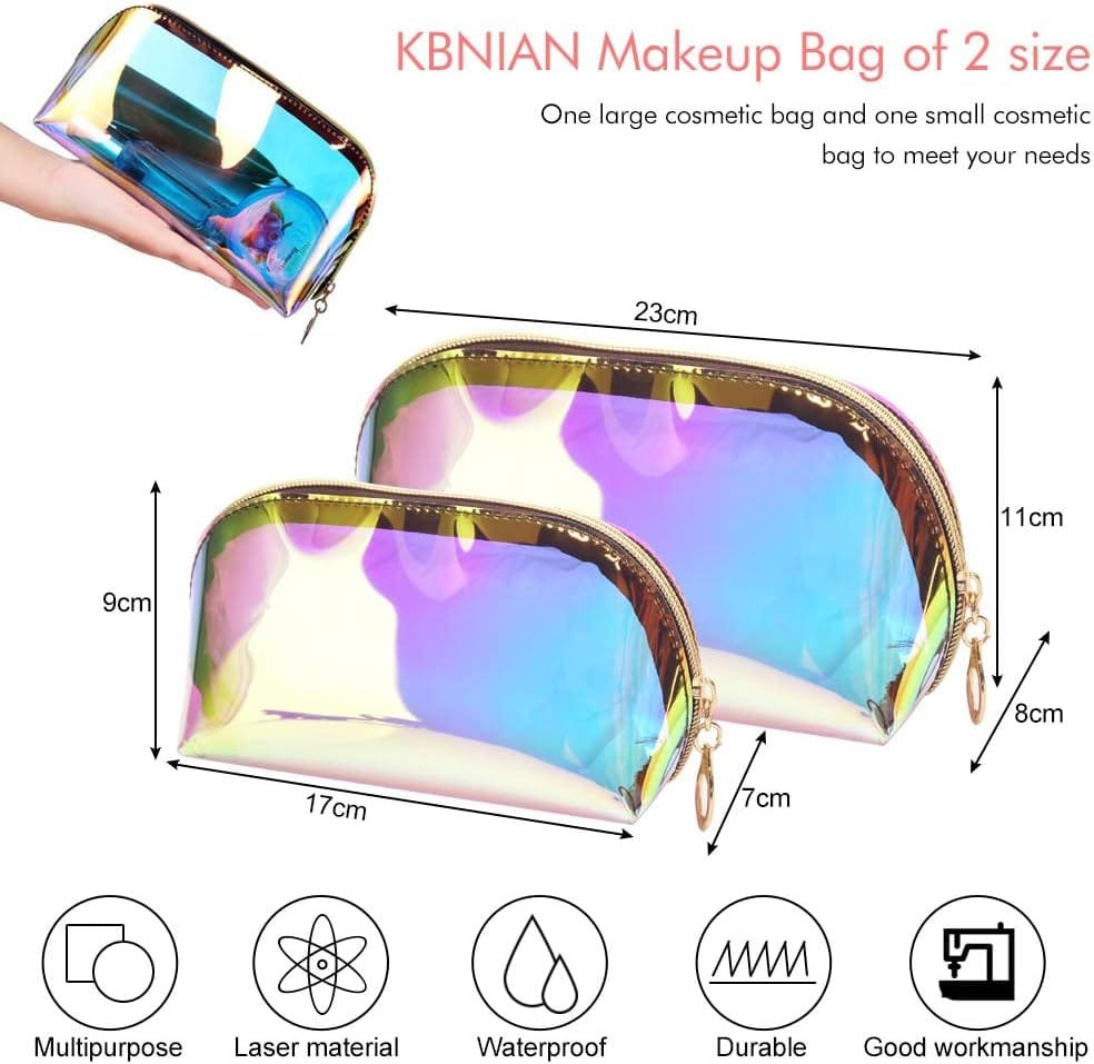 KBNIAN 2pcs Bolsa de Maquillaje Holográfica Bolsa de Cosméticos de TPU Impermeable Bolsas de Aseo Multicolor Neceser de Maquillaje de Viaje Portátil con Cremallera para Artículo de Tocador Mujer Niña - Imagen 2
