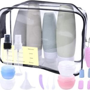 CENRONG 19 Piezas Juego de Botellas de Viaje de Silicona, Rellenables Prueba de Fugas Contenedores de Viaje, Contenedores Portátiles para Cosméticos Artículos de Aseo