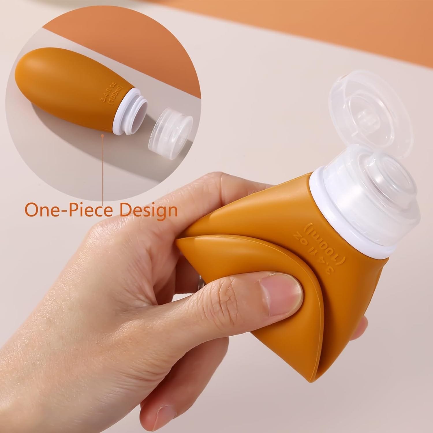 Botellas de Viaje,4 paquete 100ml silicona Botella de viaje a prueba de fugas exprimiendo portátiles contenedores recipientes para champús,lociones y artículos de tocador - Imagen 2