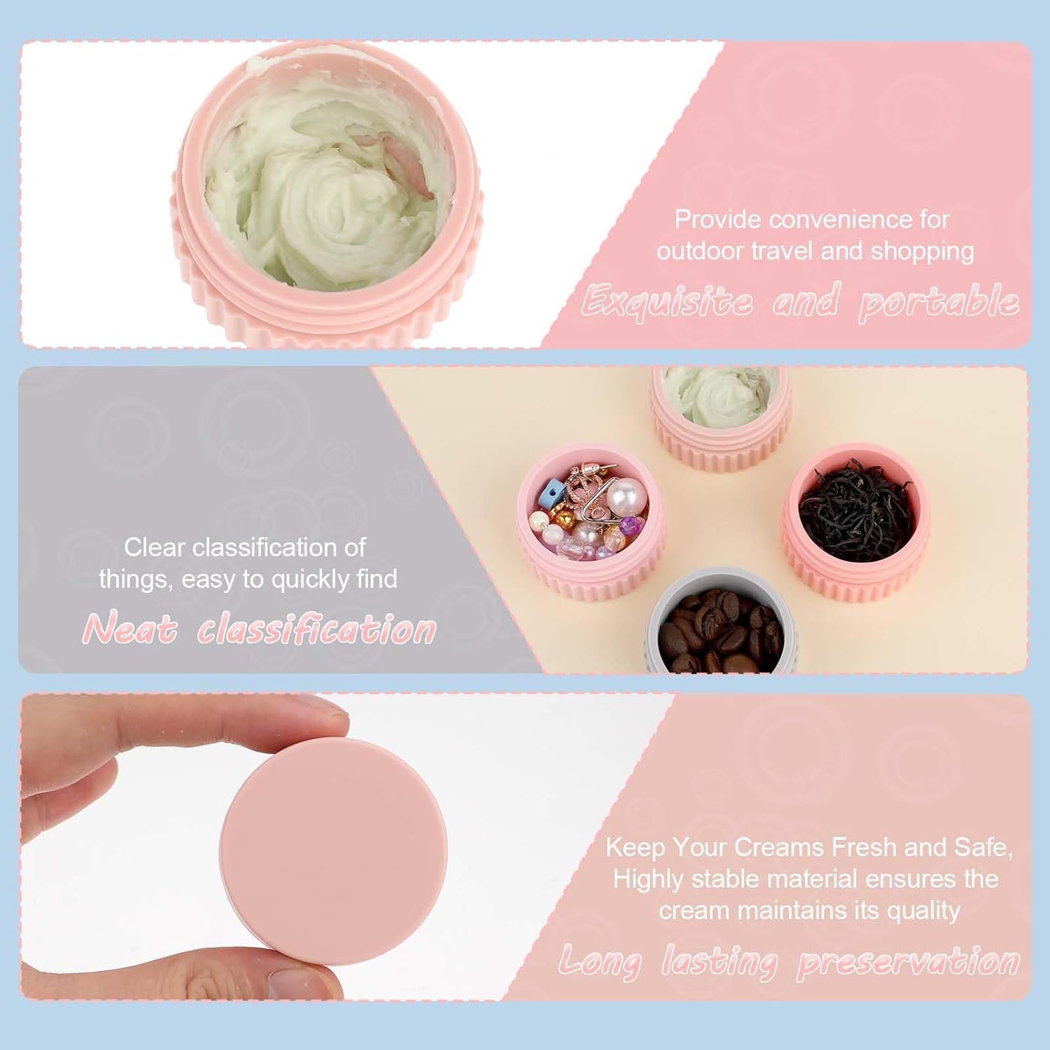 Giantree Recipientes de viaje para artículos de tocador, 4 tarros pequeños de silicona para crema de 19.3 g/20 ml, recipientes de tamaño de viaje a prueba de fugas, esenciales de viaje con tapa para - Imagen 3