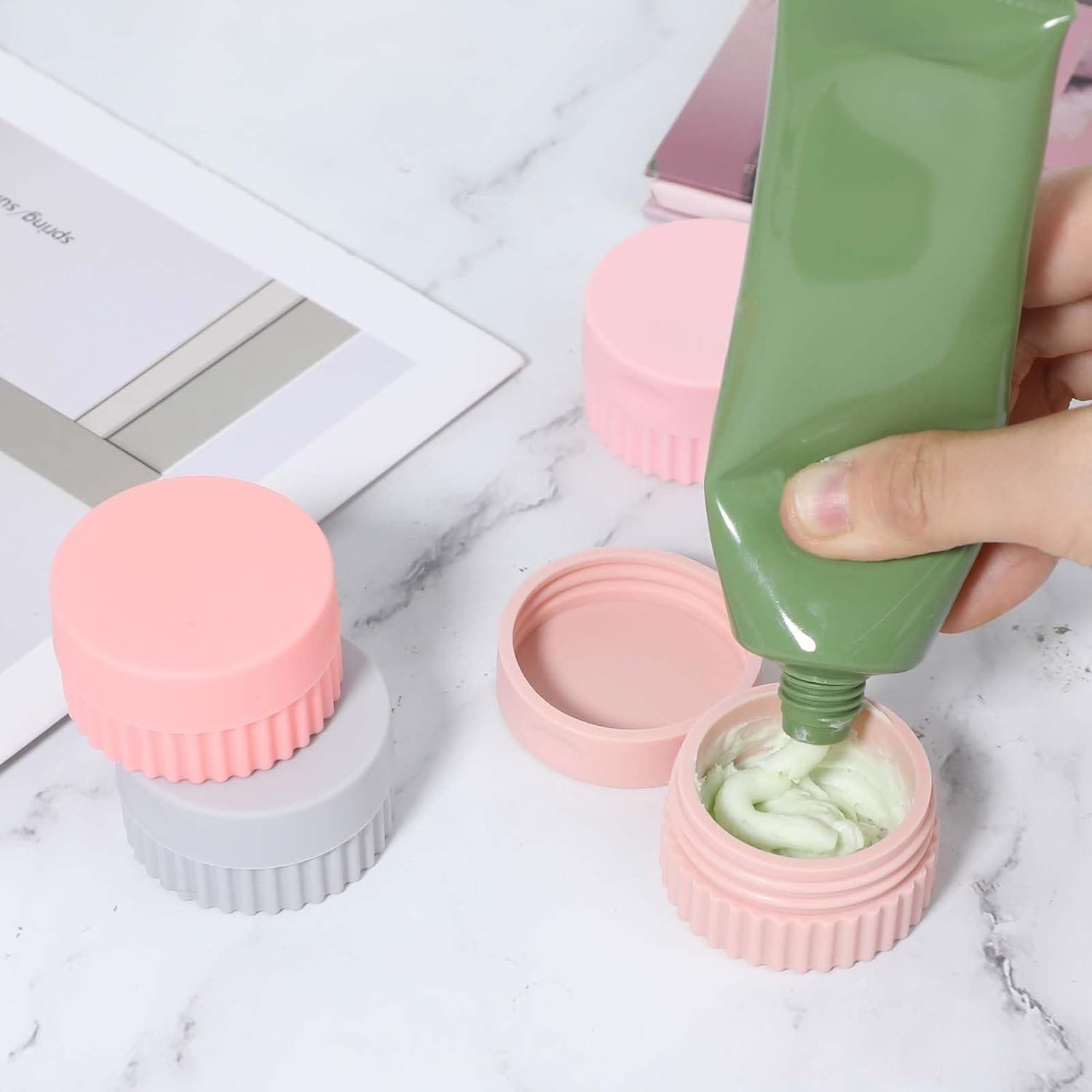 Giantree Recipientes de viaje para artículos de tocador, 4 tarros pequeños de silicona para crema de 19.3 g/20 ml, recipientes de tamaño de viaje a prueba de fugas, esenciales de viaje con tapa para - Imagen 5