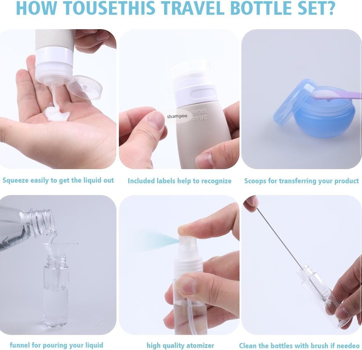 CENRONG 19 Piezas Juego de Botellas de Viaje de Silicona, Rellenables Prueba de Fugas Contenedores de Viaje, Contenedores Portátiles para Cosméticos Artículos de Aseo - Imagen 4