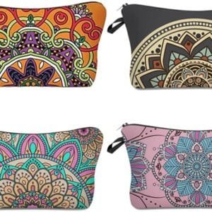 4 Piezas Neceser Maquillaje Pequeño Pequeña Práctico Estampado Cosméticos Bolsa de Aseo Bolsas de Maquillaje de Lona con Cremallera para Escuela de Manualidades de Viaje DIY