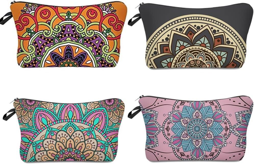 4 Piezas Neceser Maquillaje Pequeño Pequeña Práctico Estampado Cosméticos Bolsa de Aseo Bolsas de Maquillaje de Lona con Cremallera para Escuela de Manualidades de Viaje DIY