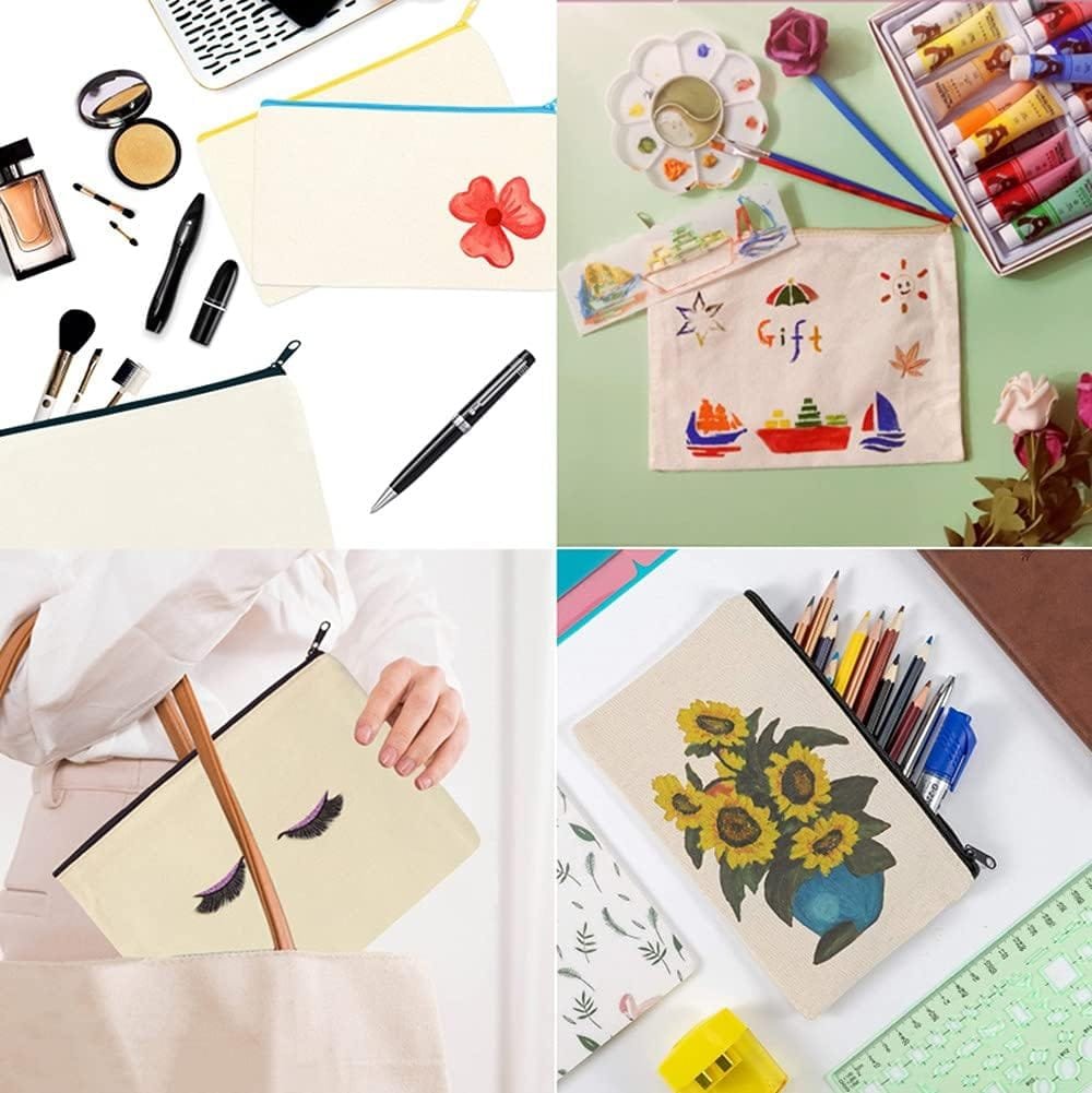 DIY Bolsa de Lona con Cremallera,artículos de sublimación para Bolsa de cosméticos, Estuche de lápices, artículos de tocador de Viaje, multifunción, 16 Piezas, 21 x 12 cm(Cremallera de Color) - Imagen 3