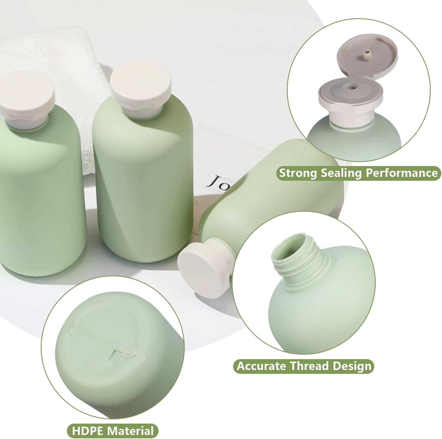 Boutihao Paquete de 4 Botellas de Loción de Viaje Rellenables, Botellas para Apretar con Tapa Abatible, Envase de Viaje para Líquidos, para Champú, Cremas, Loción, Acondicionador (200 ml, Verde) - Imagen 3