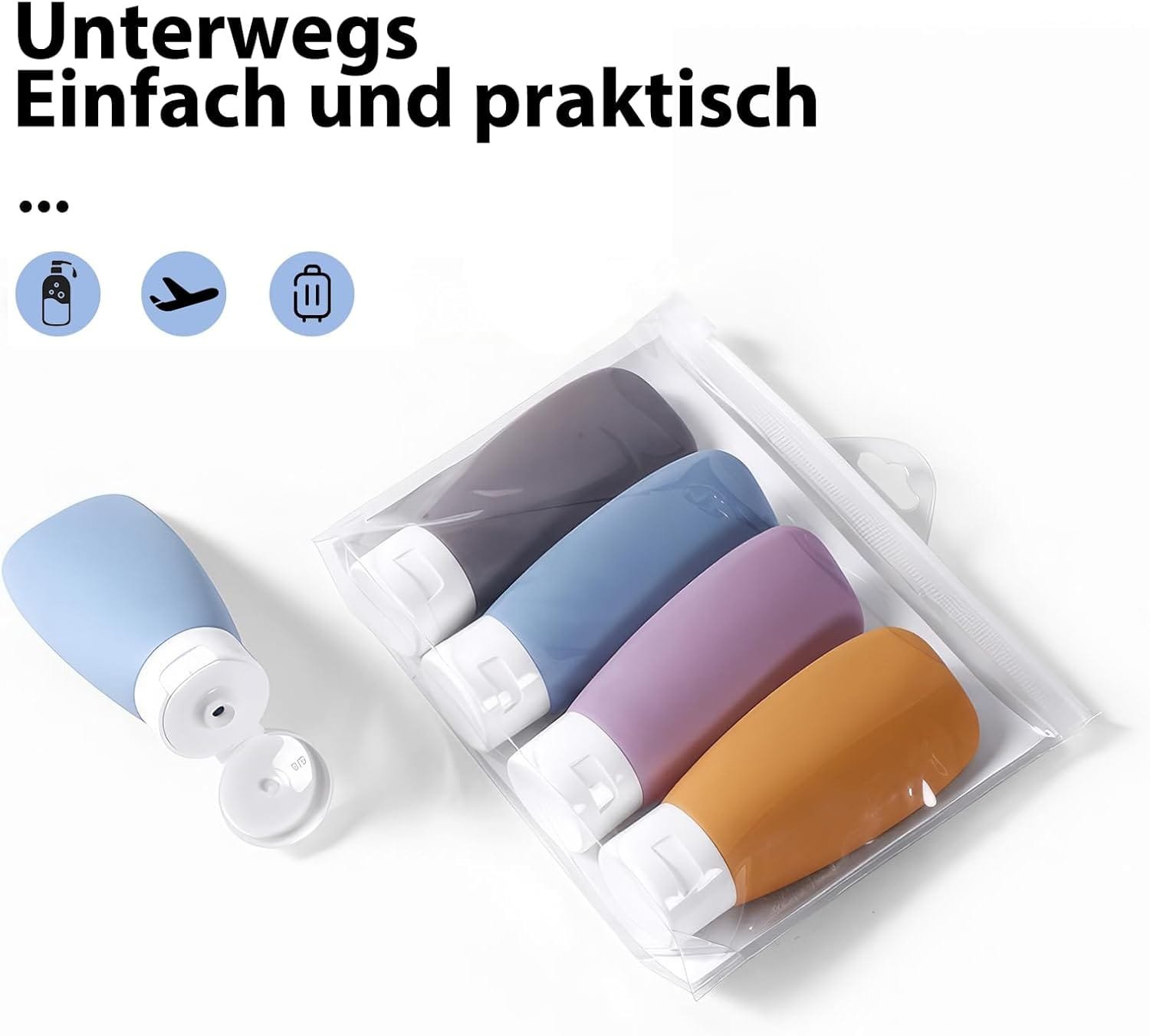 Qwesure Xixi 4 recipientes de silicona portátiles a prueba de fugas, para viajes al aire libre, viajes, artículos de tocador, loción, dispensador, botella dispensadora - Imagen 5