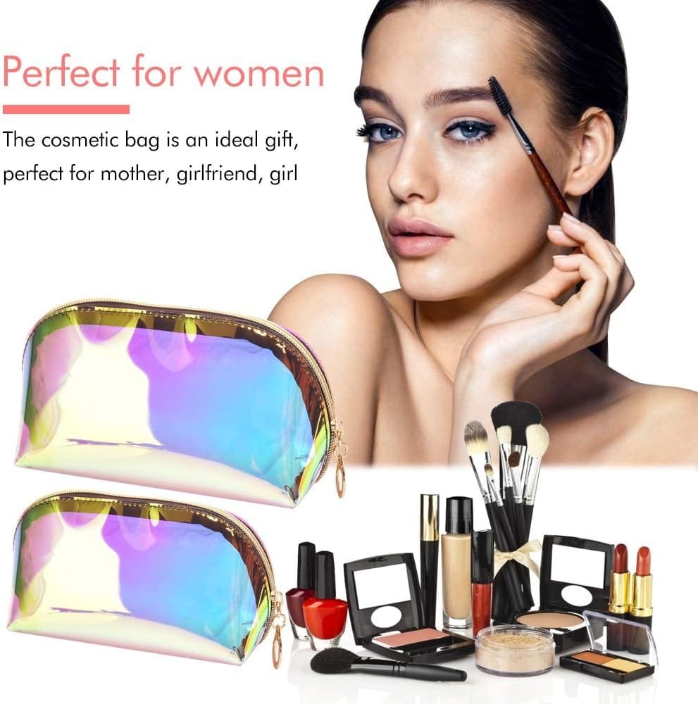 KBNIAN 2pcs Bolsa de Maquillaje Holográfica Bolsa de Cosméticos de TPU Impermeable Bolsas de Aseo Multicolor Neceser de Maquillaje de Viaje Portátil con Cremallera para Artículo de Tocador Mujer Niña - Imagen 8