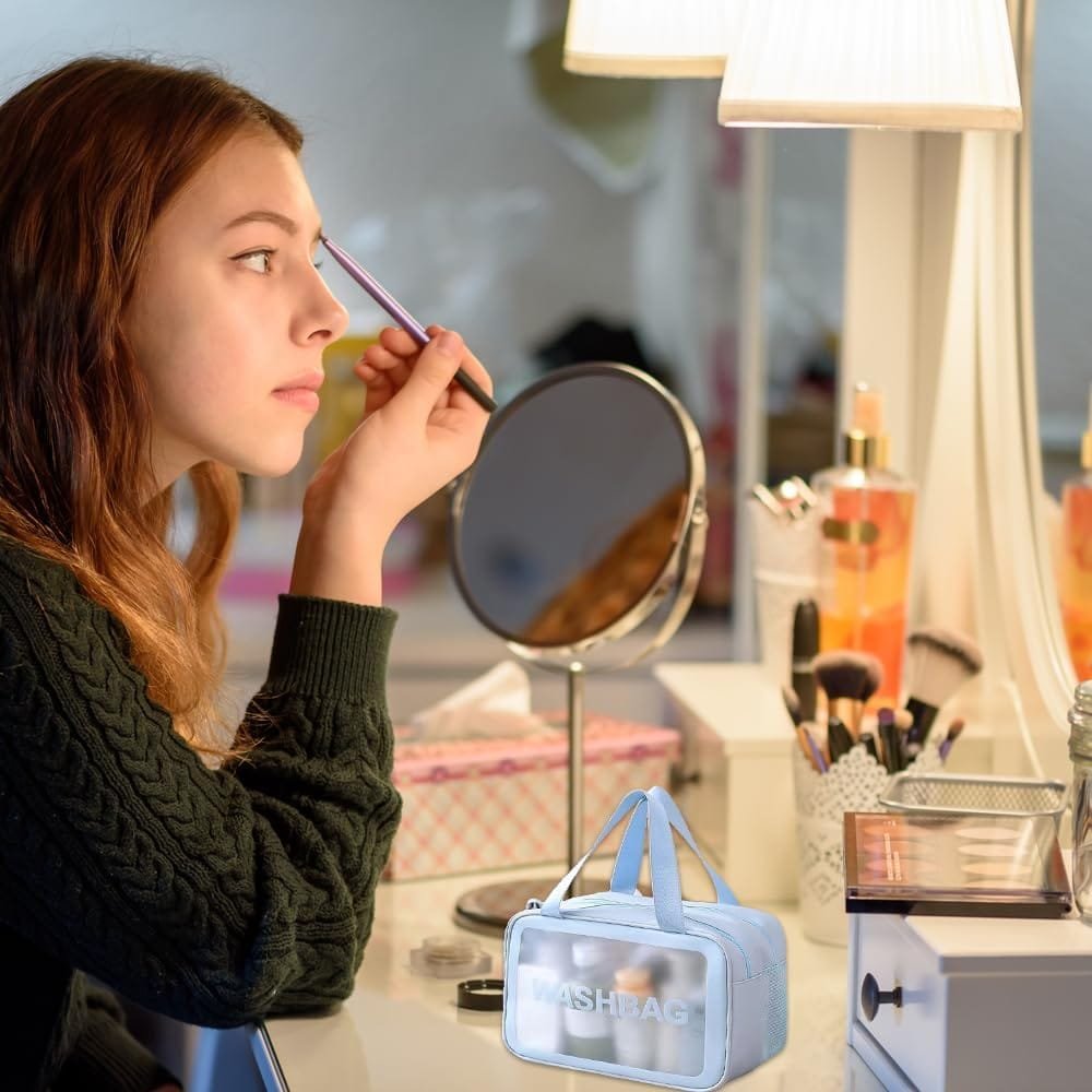Bieiyhe Neceser Mujer Azul Bolsa de Aseo Viaje Transparente ArtíCulos de Aseo PortáTil Neceser de Almacenamiento Bolsa de CosméTicos Impermeable Bolsa de Aseo Hombre Neceser de Maquillaje - Imagen 6