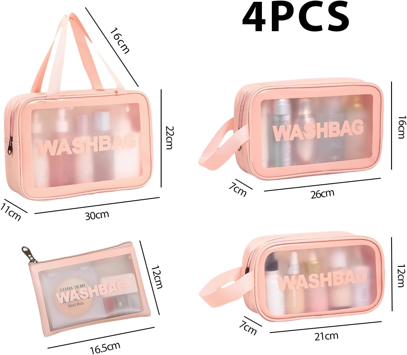 4 piezas Artículos de tocador, bolsas de maquillaje, bolsas de maquillaje de viaje transparentes, bolsas de maquillaje de viaje portátiles, artículos de tocador y bolsas de maquillaje, bolsas de - Imagen 2