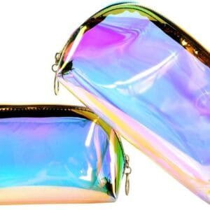 KBNIAN 2pcs Bolsa de Maquillaje Holográfica Bolsa de Cosméticos de TPU Impermeable Bolsas de Aseo Multicolor Neceser de Maquillaje de Viaje Portátil con Cremallera para Artículo de Tocador Mujer Niña