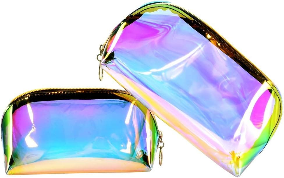 KBNIAN 2pcs Bolsa de Maquillaje Holográfica Bolsa de Cosméticos de TPU Impermeable Bolsas de Aseo Multicolor Neceser de Maquillaje de Viaje Portátil con Cremallera para Artículo de Tocador Mujer Niña