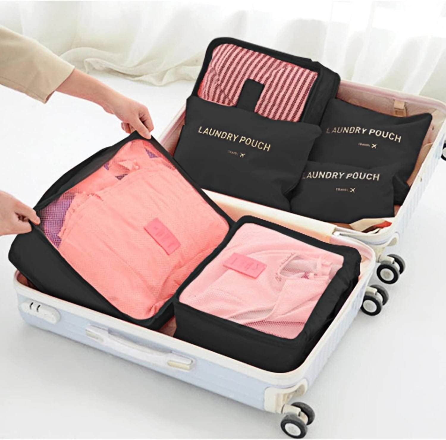 Newaner 8 en 1 bolsas organizadoras maleta, Organizador de Equipaje Para Ropa multifunción Impermeable, Bolsa de viajes packing cubes for travel para zapatos, Ropa interior, Cosméticos, Negro - Imagen 3